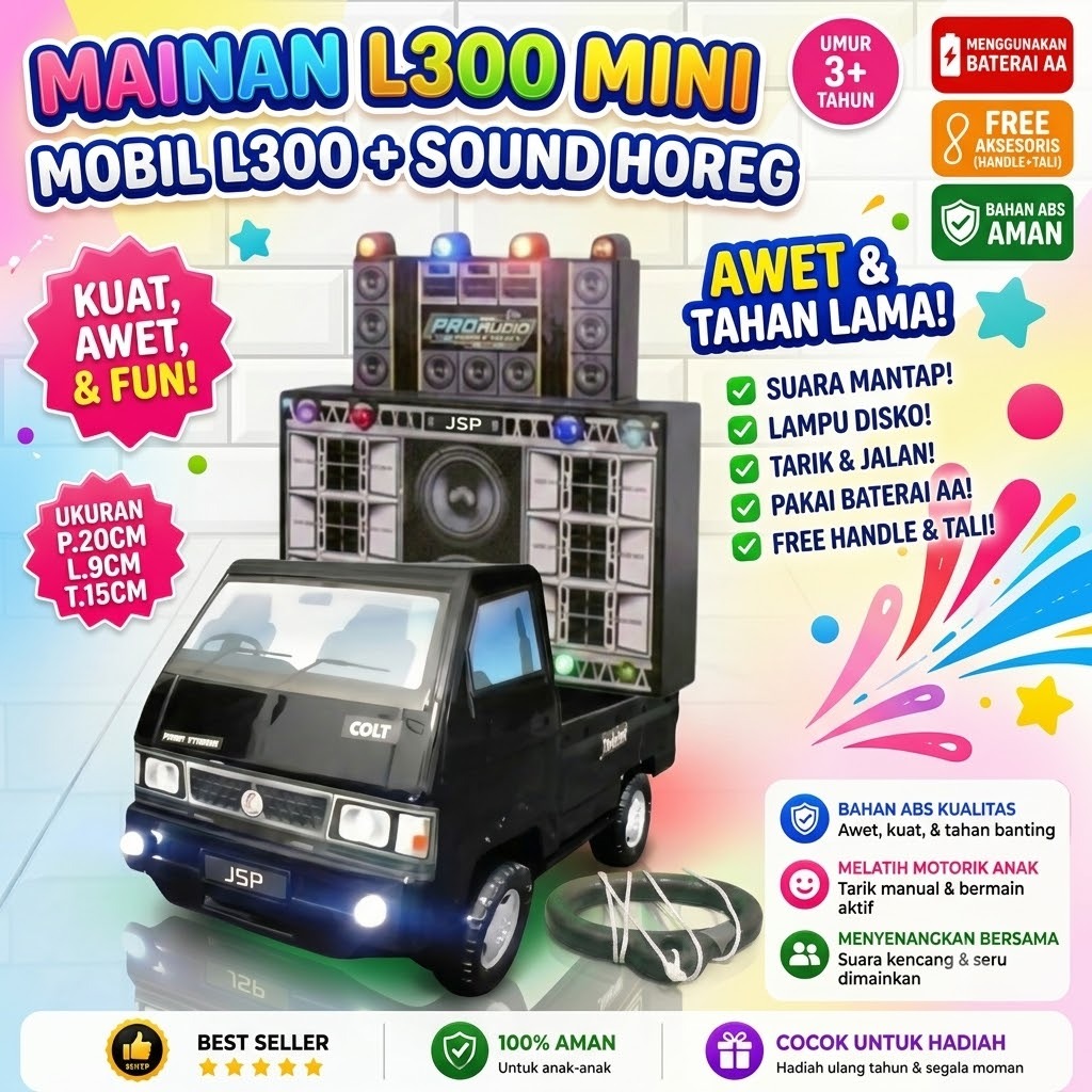 Paket Lengkap Mainan Miniatur Mobil Pickup L300 + Sound Horeg Audio Ukuran Mini