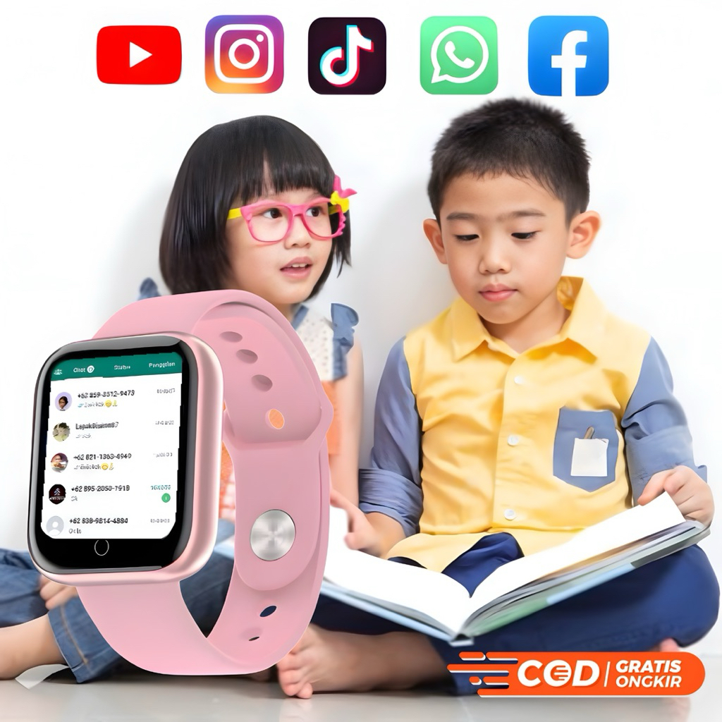 (COD) Smartwatch Jam Tangan Pintar android Hp Bisa WA Sms Telpon Anak Anak Dan Dewasa Kesehatan Olah