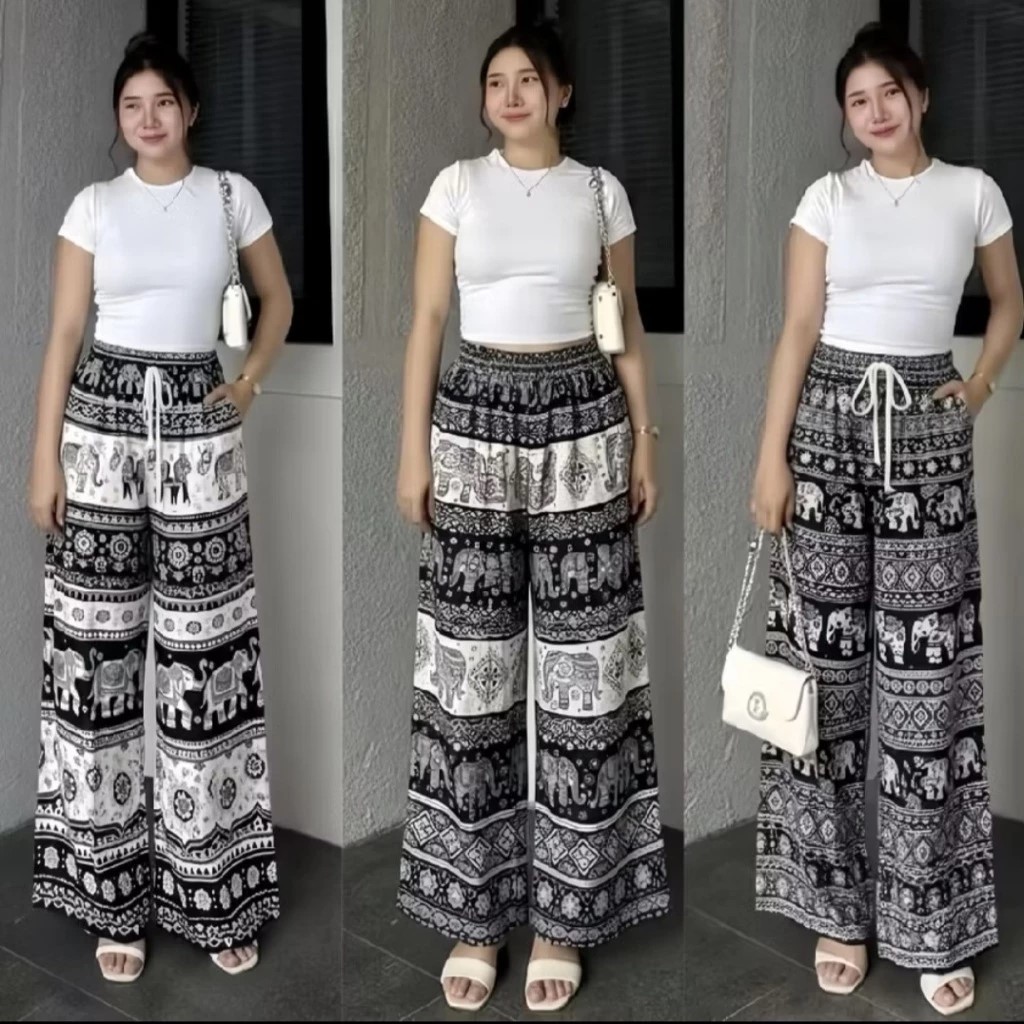 Celana Kulot Motif Gajah Thailand BALI JOGJA Wanita Rayon Premium | Celana Kulot Panjang Motif Etnik