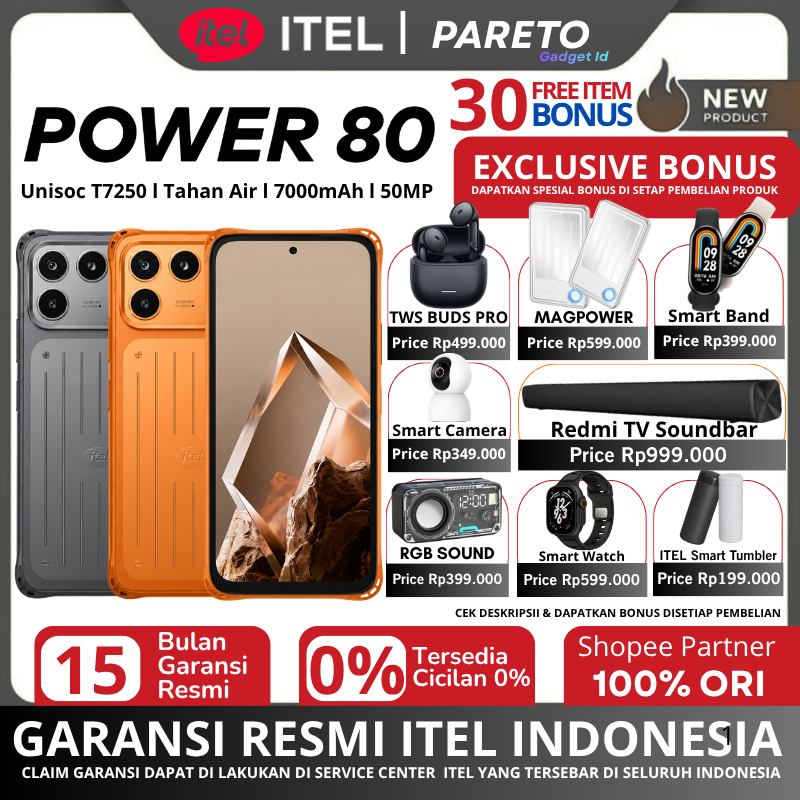 ITEL POWER 80 4/128GB | GARANSI RESMI ITEL | Rugged Smartphone | Baterai 7000mAh | IP68/IP69 Tahan A
