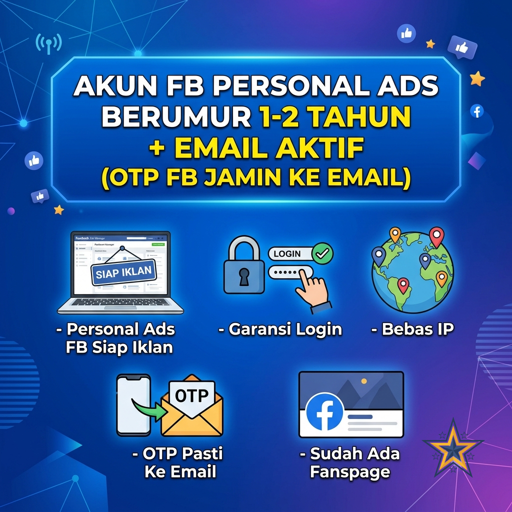 Akun FB Personal Ads Berumur 1-2 Tahun + Email Aktif ( OTP FB Jamin Ke Email )