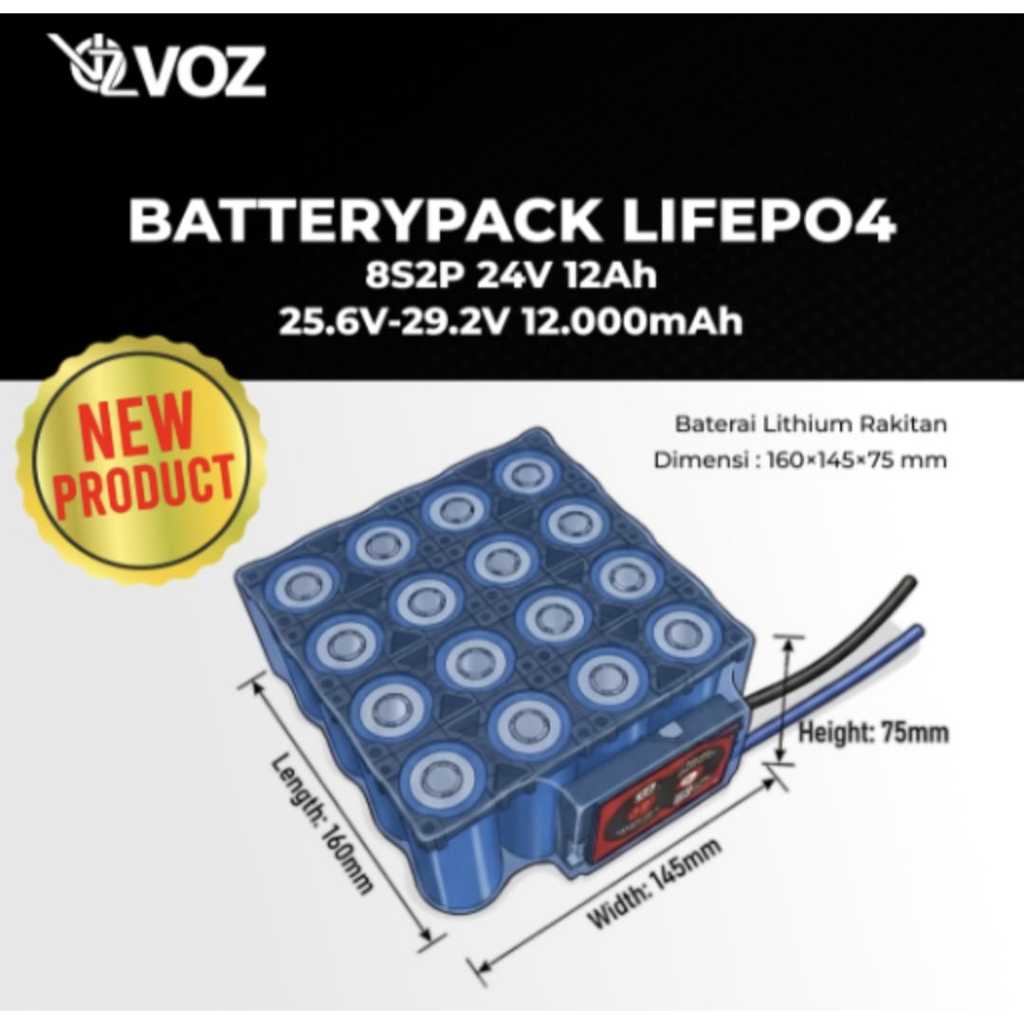 BATTERY PACK VOZ  LIFEPO4 8S2P 24V 12AH 25.6V-29.2V 12.000MAH