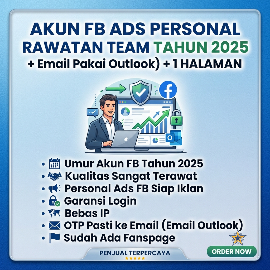 Akun FB Ads Personal Rawatan Team Tahun 2025 + Email Aktif ( Email Pakai Outlook ) + 1 Halaman