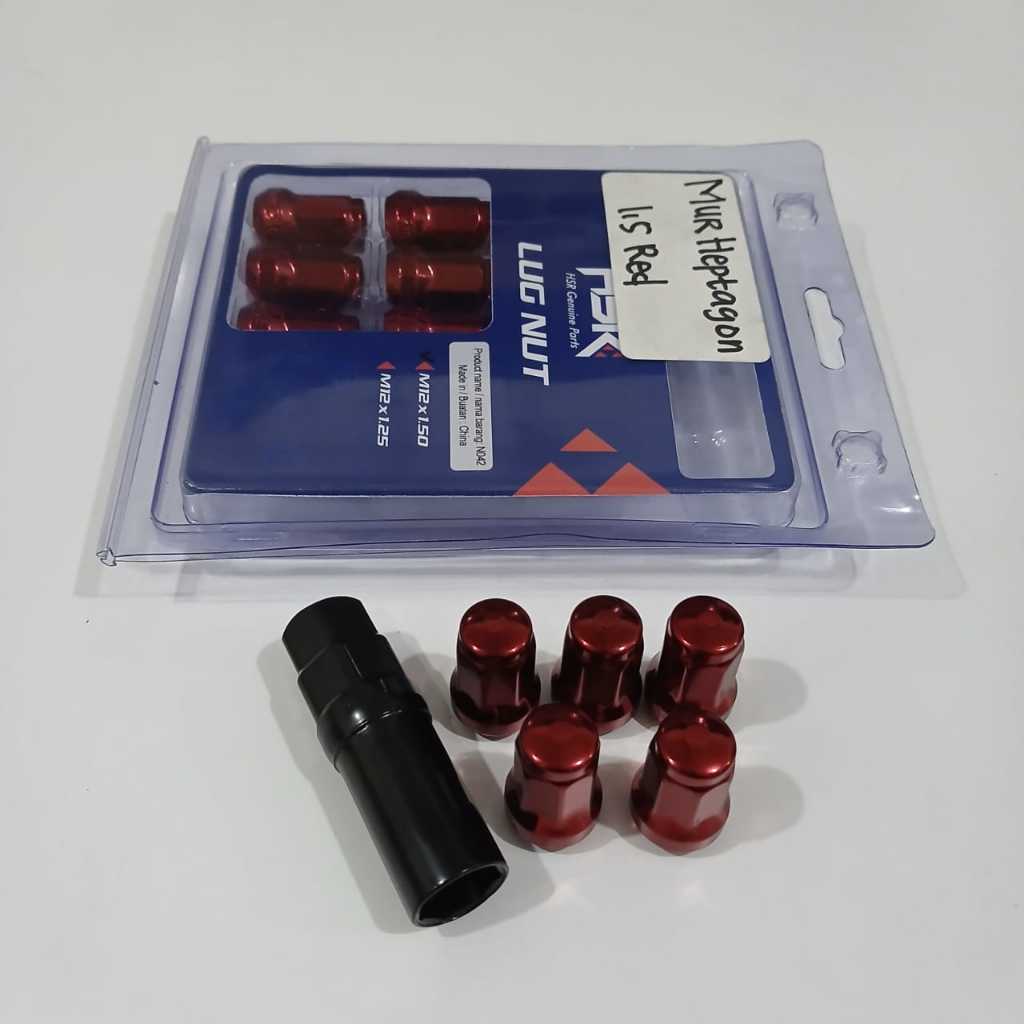 Baut roda variasi velg mobil brio agya ayla warna merah lugnut hsr heptagon 1.5 red