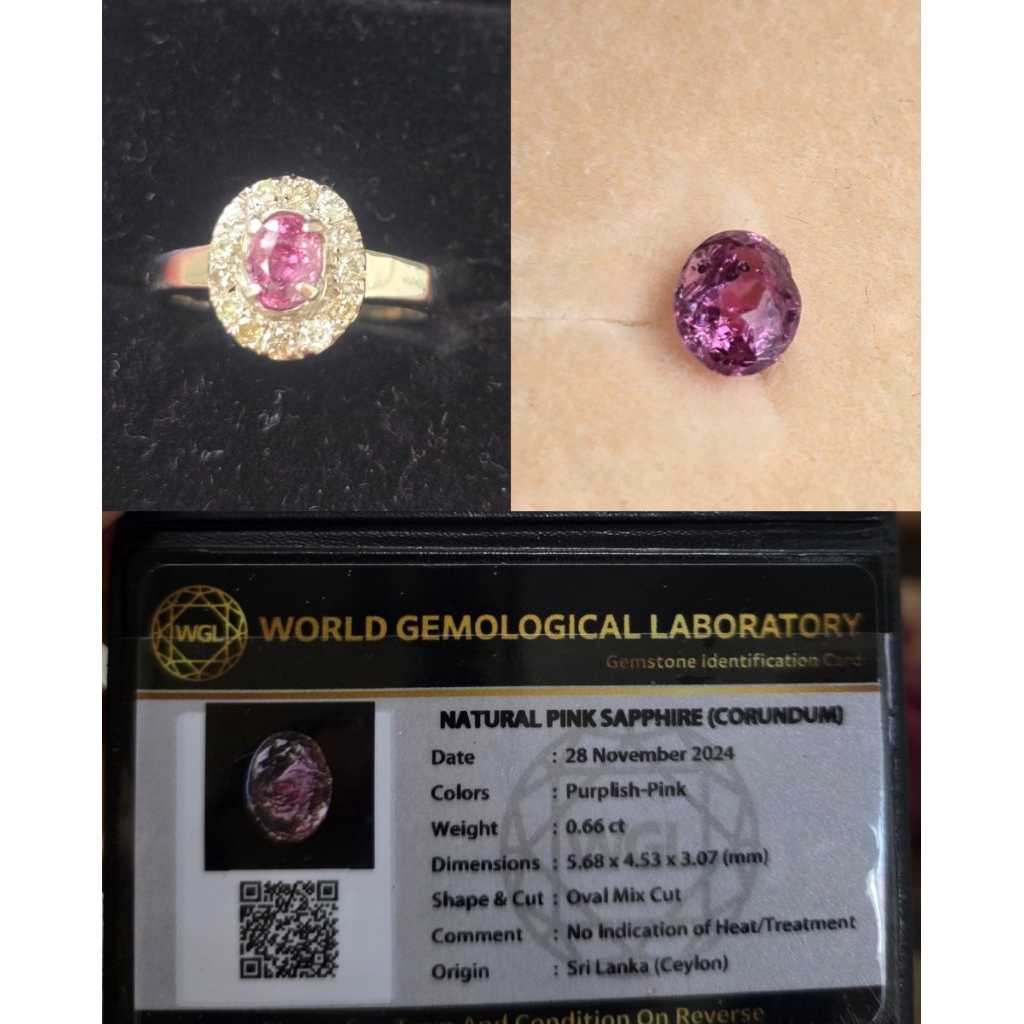 Natural Pink Sapphire Ceylon Tabur Berlian - No Heat - Memo WGL