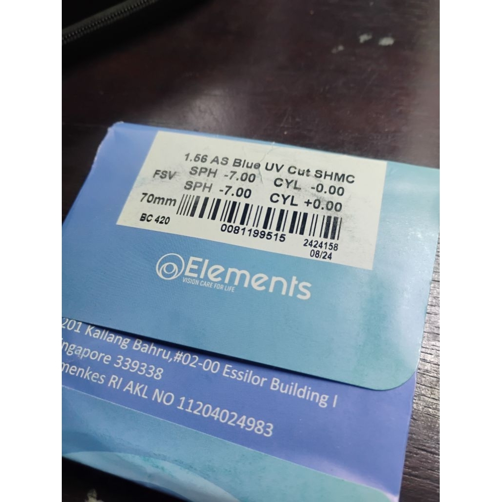 essilor lensa element blue light 1.56 minus 7 setengah pasang