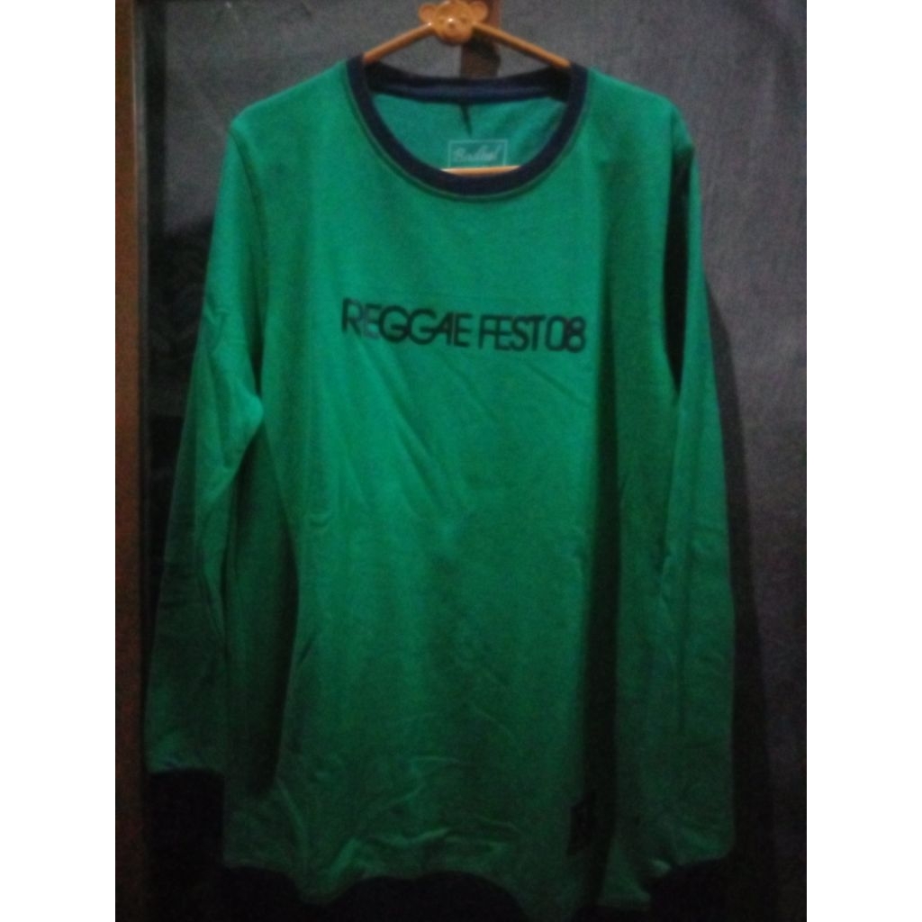 Sweater Kaos Panjang Hijau Reggae Fest 08 Lengan Panjang Kerah Bulat Motif Tulisan