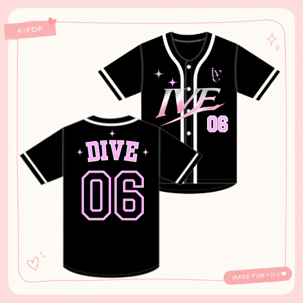 Jersey baseball hitam kpop ive skirt tshirt atasan olahraga kerah v softball bisbol korea