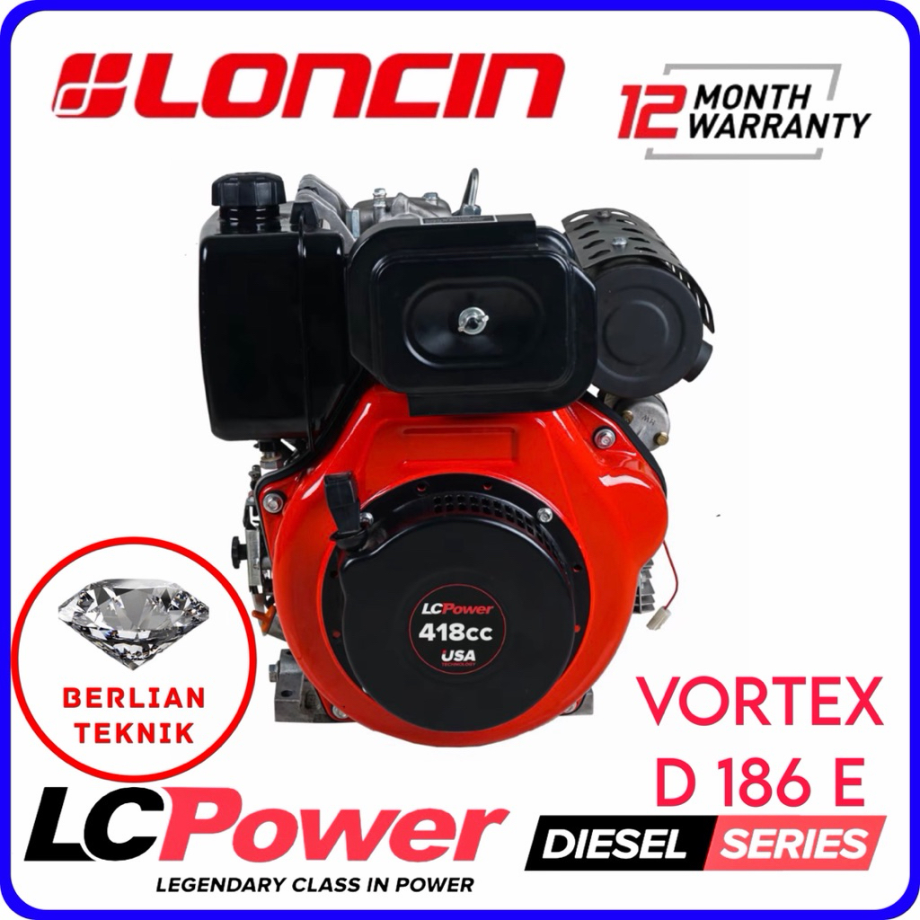 Mesin Penggerak Solar Engine Diesel Loncin LC Power Vortex D186E / D 186 E / 9.5 HP / 418 cc Starter