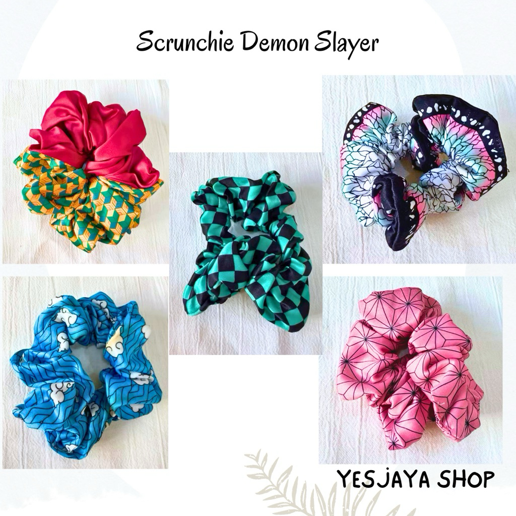 {+ Freebies} Preloved Scrunchie Demon Slayer / Ikat Rambut Kimetsu No Yaiba / Ikat rambut Scrunchies