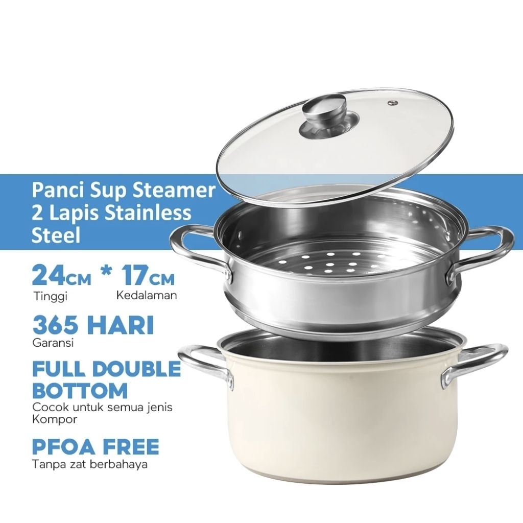 Freemir Panci Stainless Kukus Tutup Kaca 24 Cm