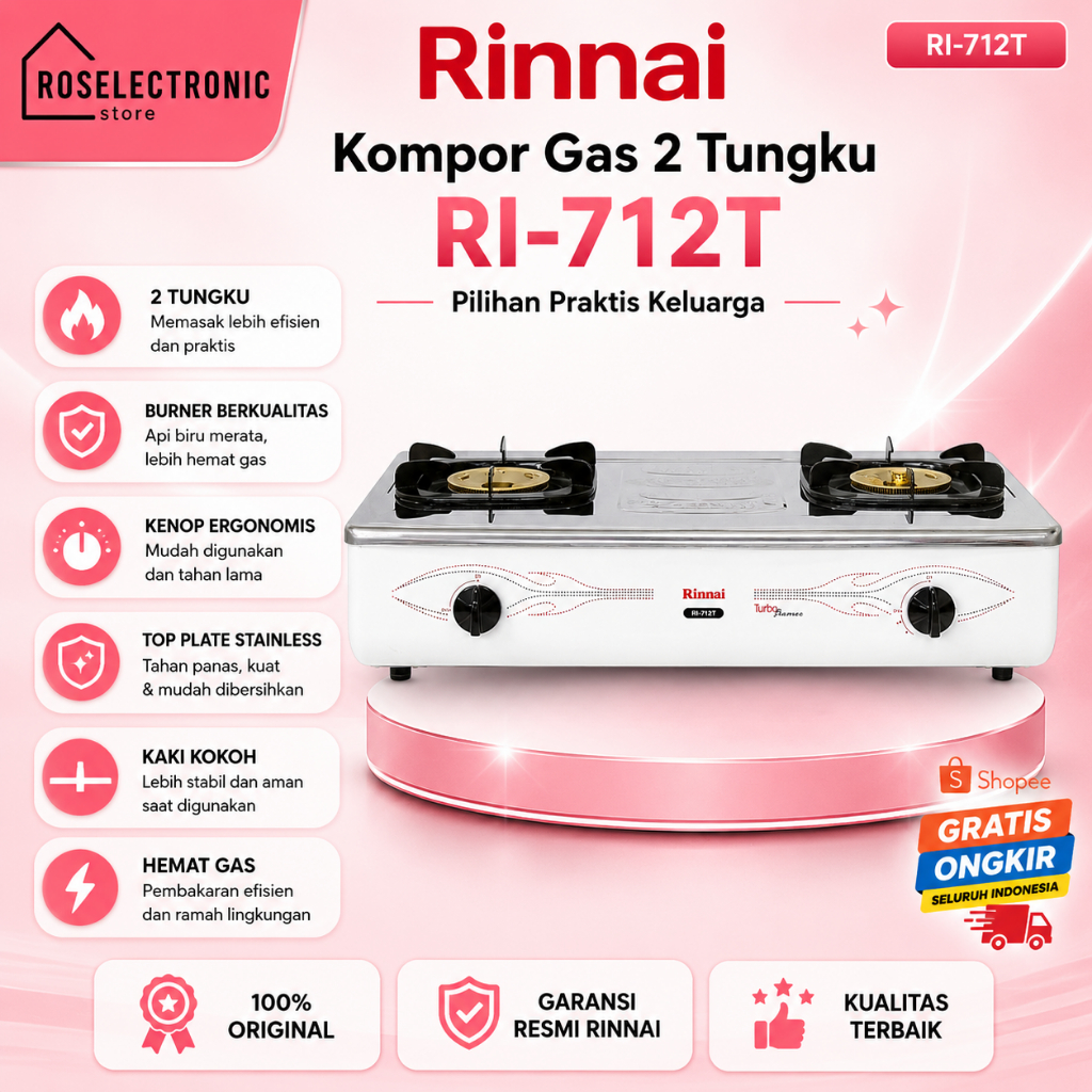 Kompor Gas Rinnai 2 Tungku RI712T-Gas Stove 2 Burners RI712T/RI712T/RI 712T/RI 712T/RI-712-T/RI-712T