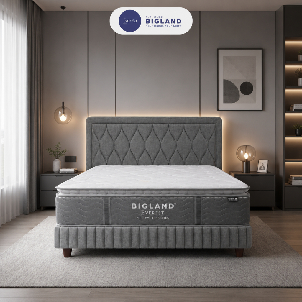 (Cooling Series) Bigland Springbed Type EVEREST Tinggi 37cm (FOAM ENCASED) - Kasur saja/SET - Free B