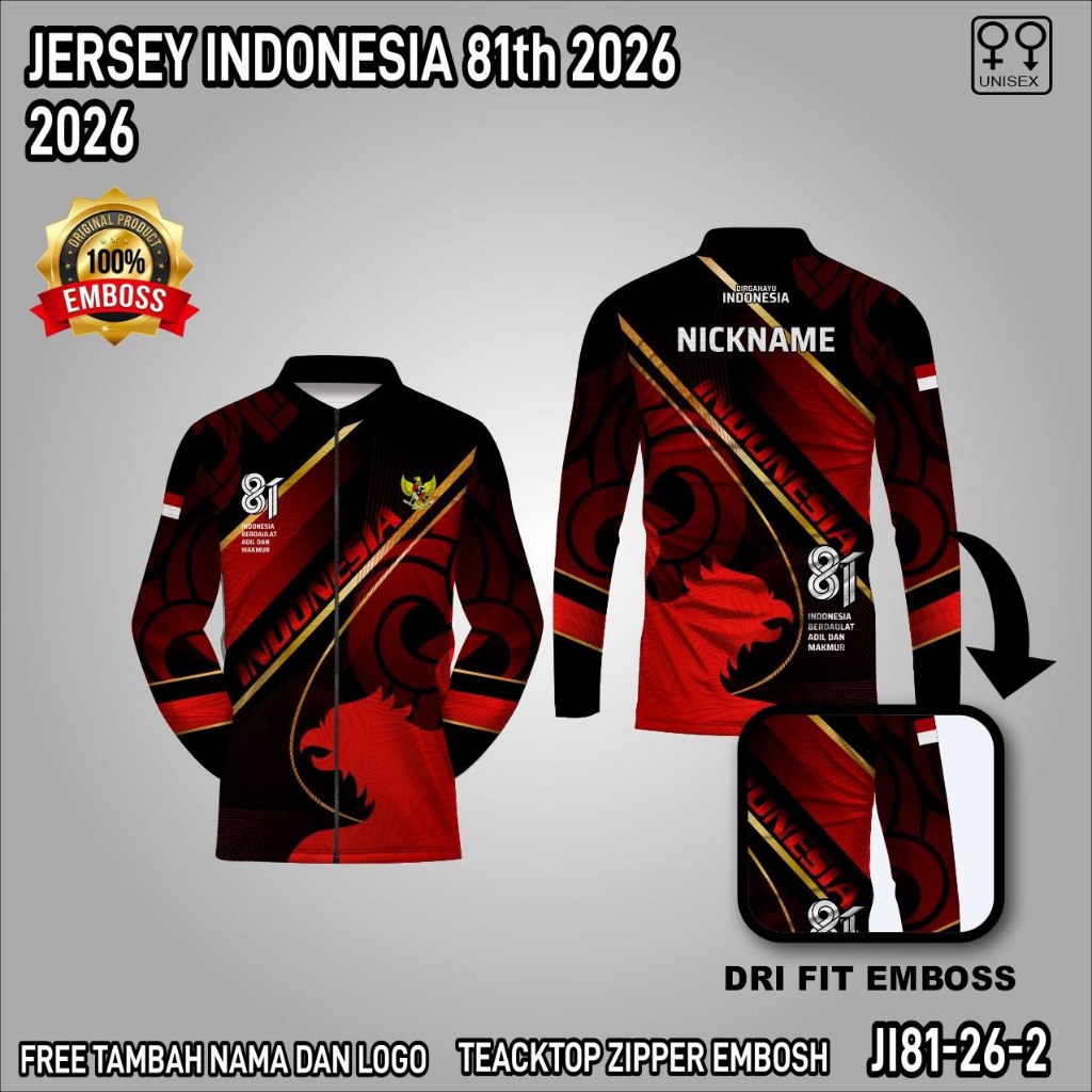 Jaket Tracktop Baju HUT RI ke 81 kaos 17an kemerdekaan indonesia jersey garuda bahan emboss premium