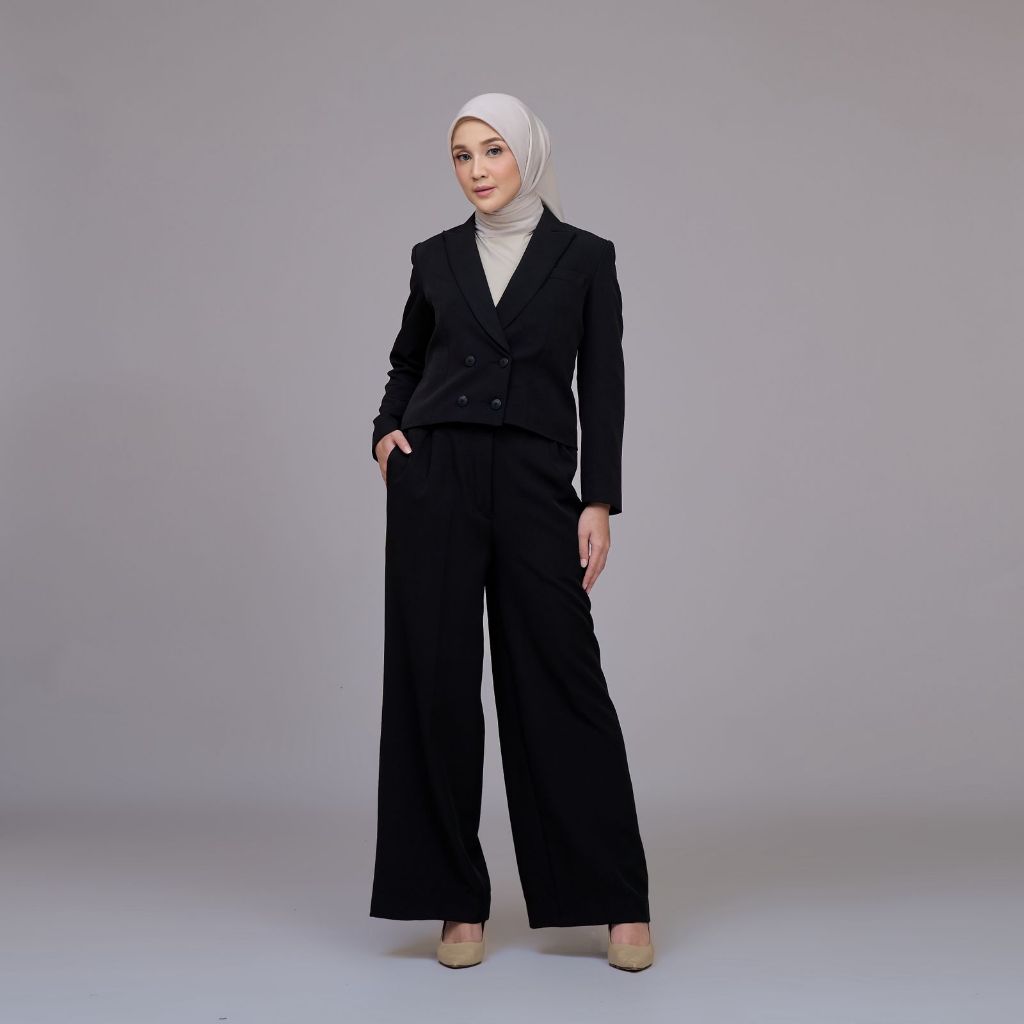 LEIA BLAZER - BLACK - Blazer One Set - Setelan Blazer Celana Kulot Wanita Formal Casual - Women Suit