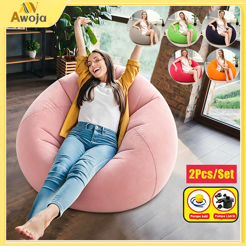 [2Pcs]Sofa Bean Bag Inflatable Portabel Lazy Sofa dengan Pompa Kursi Bean Bag Tiup Kursi Tiup Sofa M
