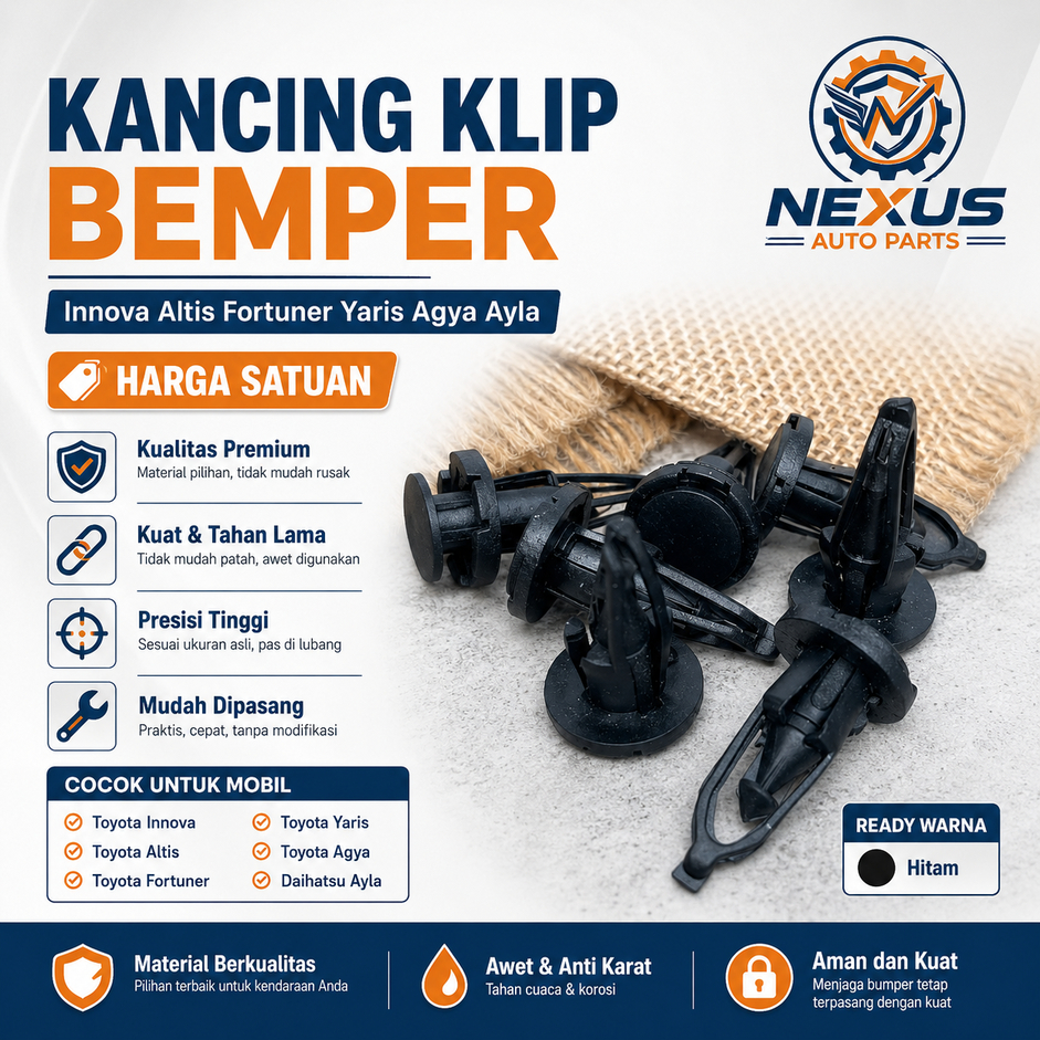 Kancing Klip Bemper Innova Altis Fortuner Yaris Agya Ayla | HARGA SATUAN
