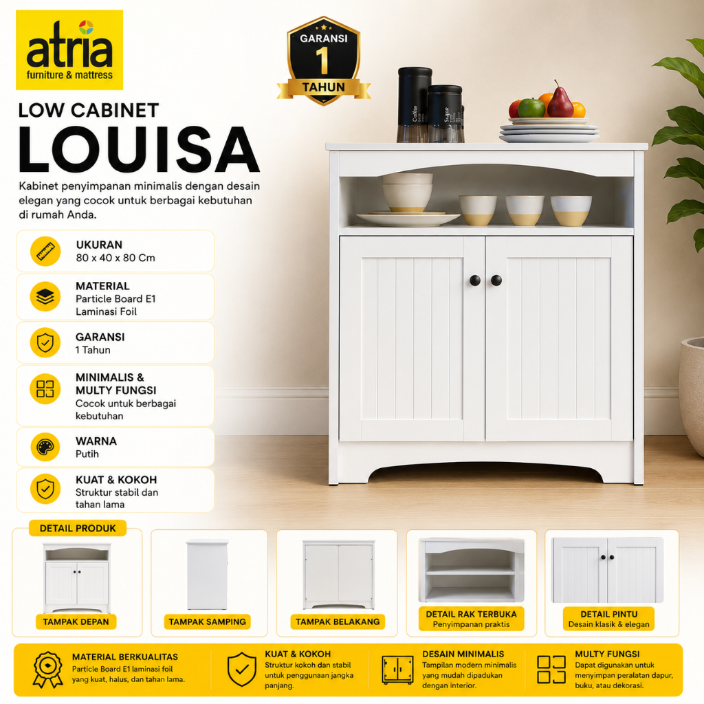 Atria Low Cabinet Louisa Lemari Penyimpanan White