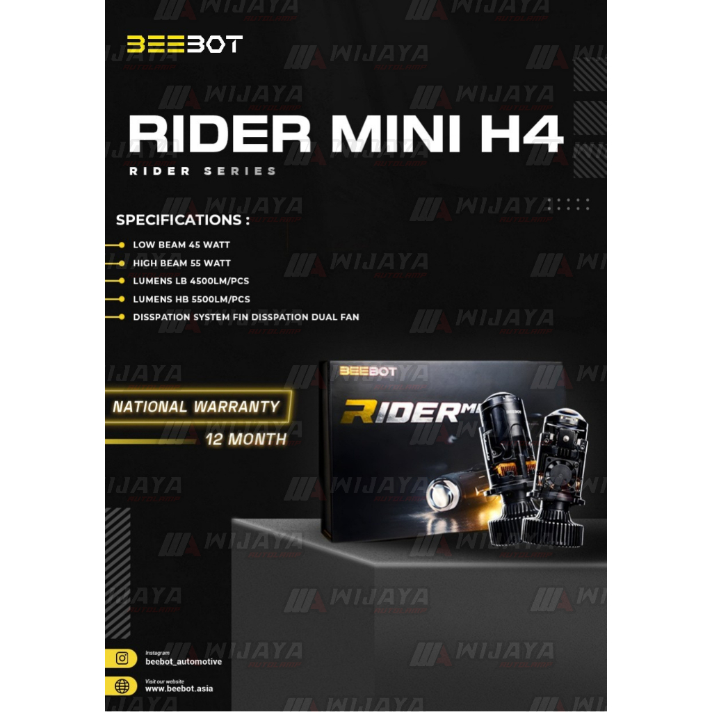 BEEBOT RIDER MINI BI-LED H4 PLUG AND PLAY (2 PCS) - 1 WARNA (PUTIH - PUTIH)