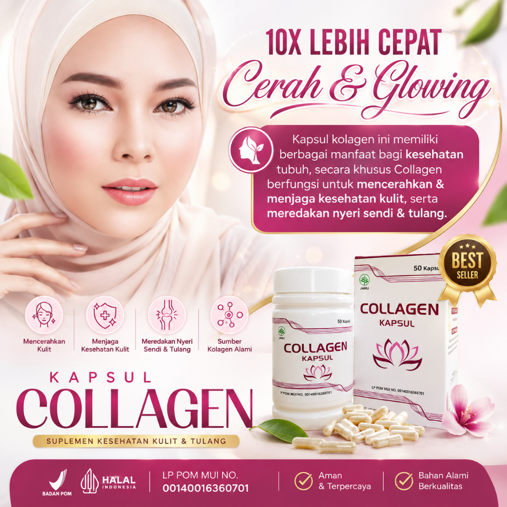Kapsul Collagen Premium 50 Kapsul - Suplemen Kolagen untuk Kulit Cerah, Elastis & Kesehatan Sendi - 