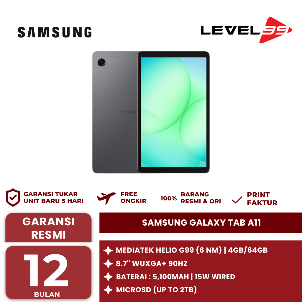 Samsung Galaxy Tab A11 4/64GB Helio G99 8.7" Parental Control IP52 Garansi Resmi - Tablet SAMSUNG GA