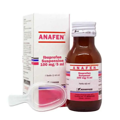 Anafen Sirup 60 ml yang mengandung ibuprofen 100mg/5ml - pereda nyeri dan bengkak