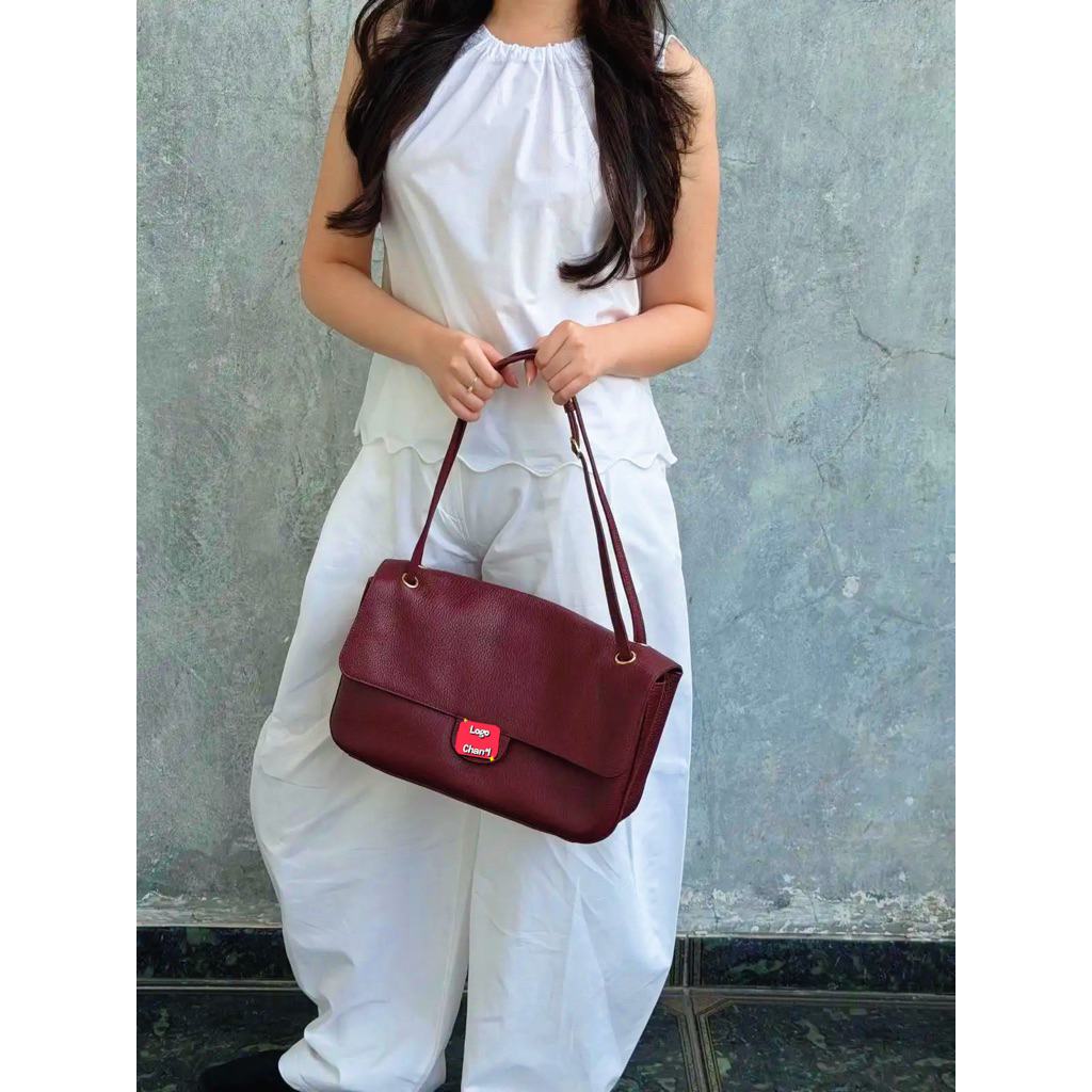 Tas Ch**3L VVIP Quality Blazy Maxi Flap Bag Burgundy Leather GHW / Handbag Maxi Wanita