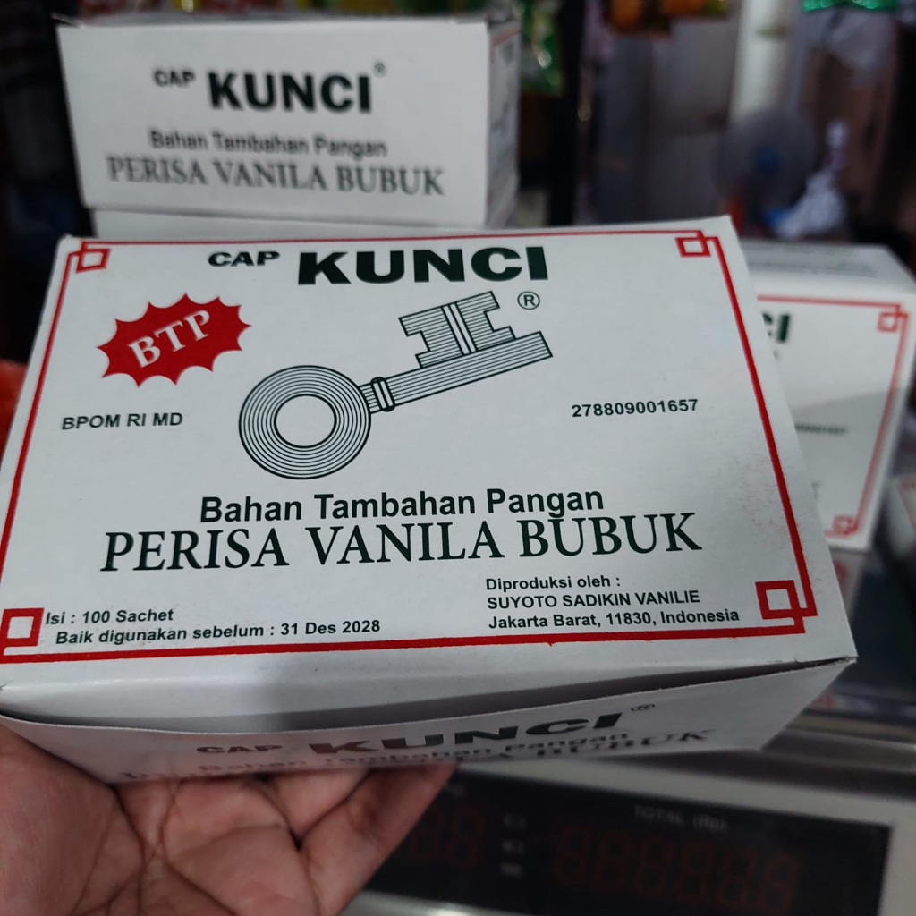 Perisa Vanila Bubuk - Vanili Cap Kunci Kemasan 1 Kotak Isi 100 Sachet