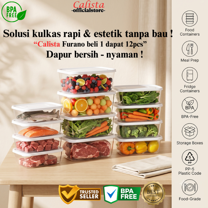 [BPA FREE] Set 12pcs Toples Plastik Calista Furano Bening Putih Set
