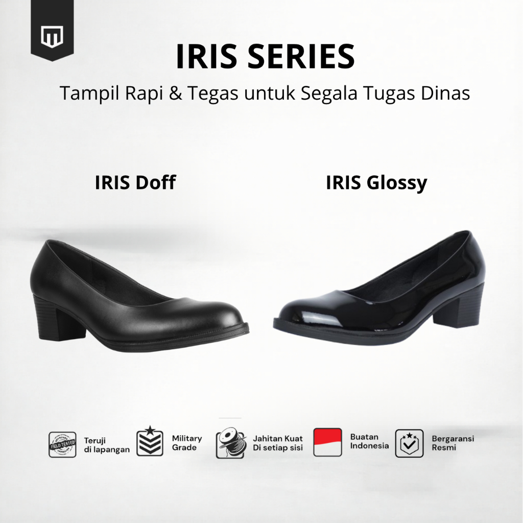 MOENUS Sepatu PDH Wanita Irish Glossy & Doff | Sepatu Formal Hitam Mengkilap PNS Kantor