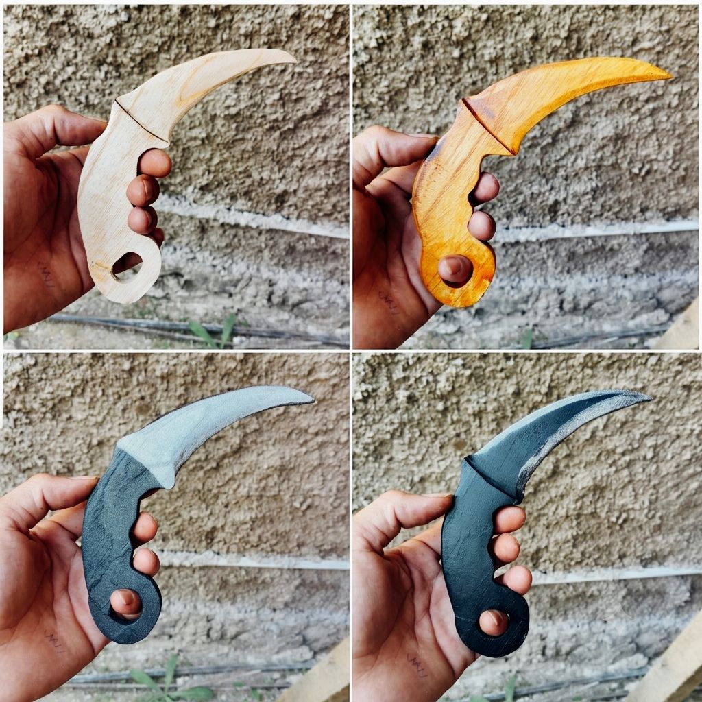 Pisau Karambit kayu Taktikal Silver Lubang
