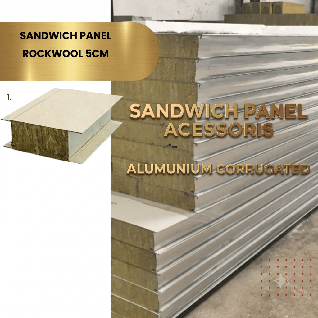 Sandwich Panel Rockwool 5CM 1X1M2 Isolasi Dinding Atap Dengan Lapisan Logam Dan Bahan Batu