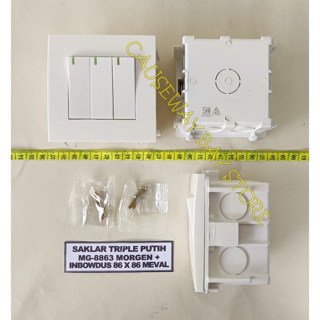 SAKLAR TRIPLE MORGEN MG-8863+INBOWDUS KOTAK PUTIH WUI-B26 MEVAL