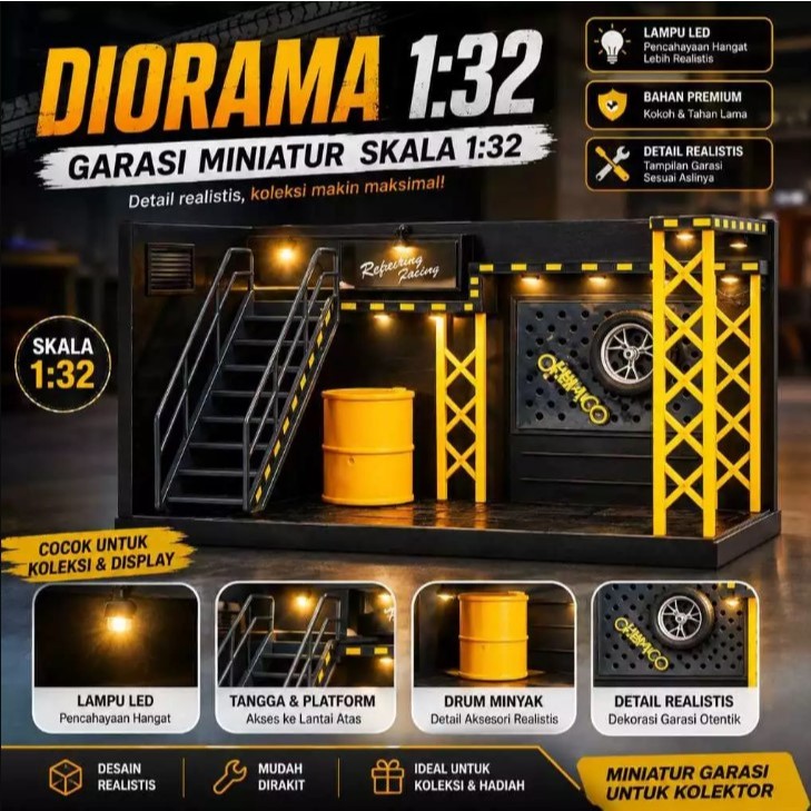 Garasi Miniatur Mobil – Diorama Bengkel Display Diecast 1:32