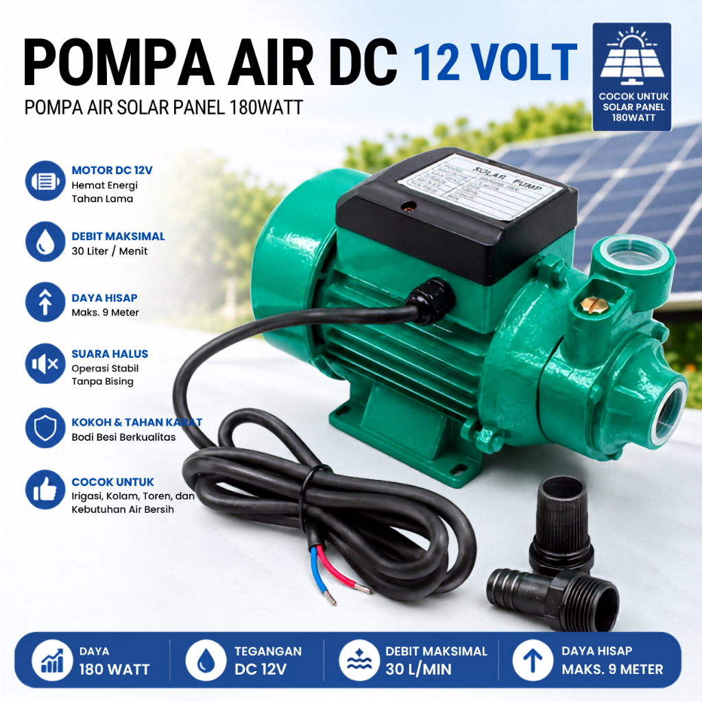 Pompa Air Tenaga Surya DC 12V 180W - Pompa Irigasi Sawah Kebun Portable Hemat Listrik