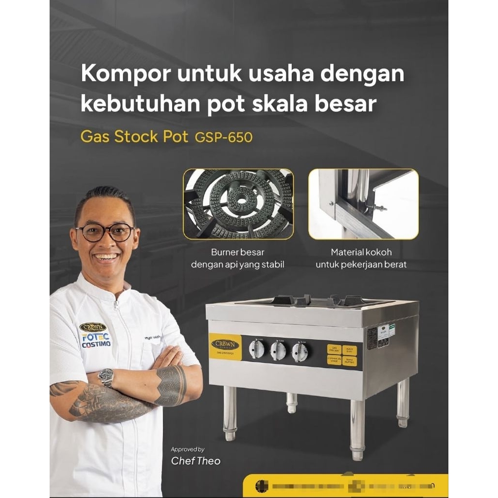 Kompor Panci Kuah Gas Stockpot Low Pressure Tekanan Rendah Crown GSP-650
