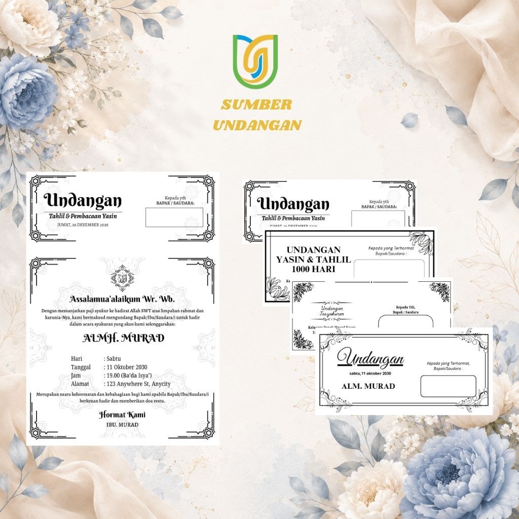 Cetak Undangan Tahlil / Undangan Yasinan / Undangan Tahlilan / Peringatan 40 hari - 100 hari - 1000 