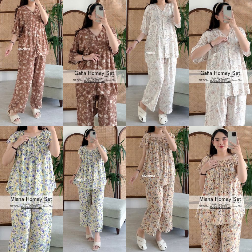 Misna Gafia Homey Set Setelan Pendek Oneset Jumbo Allsize Busui Premium Catton Rayon Original Ori Mo