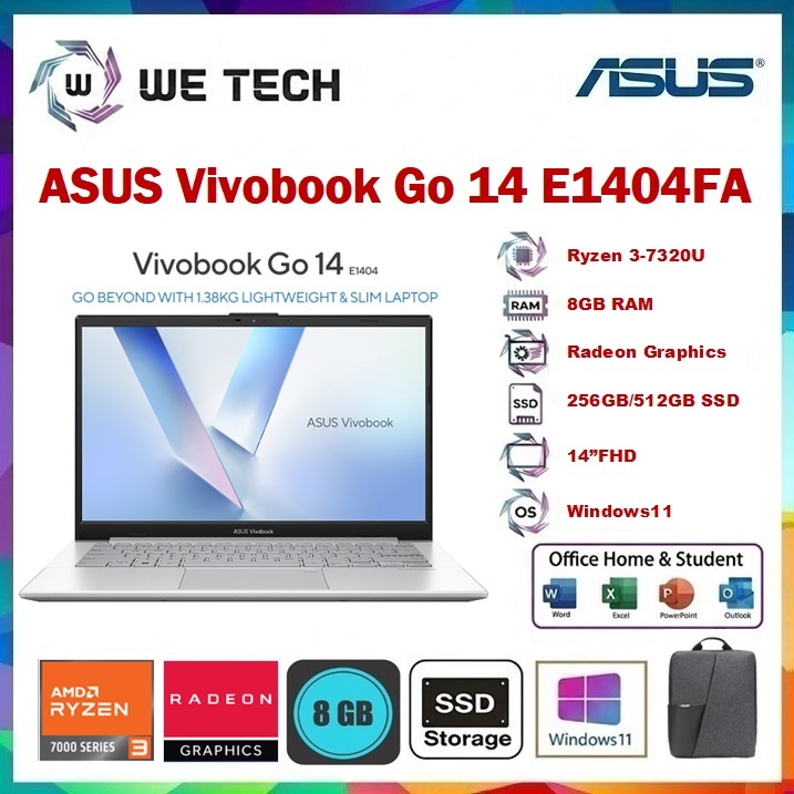 ASUS Vivobook Go 14 E1404FA Ryzen 3-7320U 8GB 256GB/512GB 14"FHD Win11+OHS