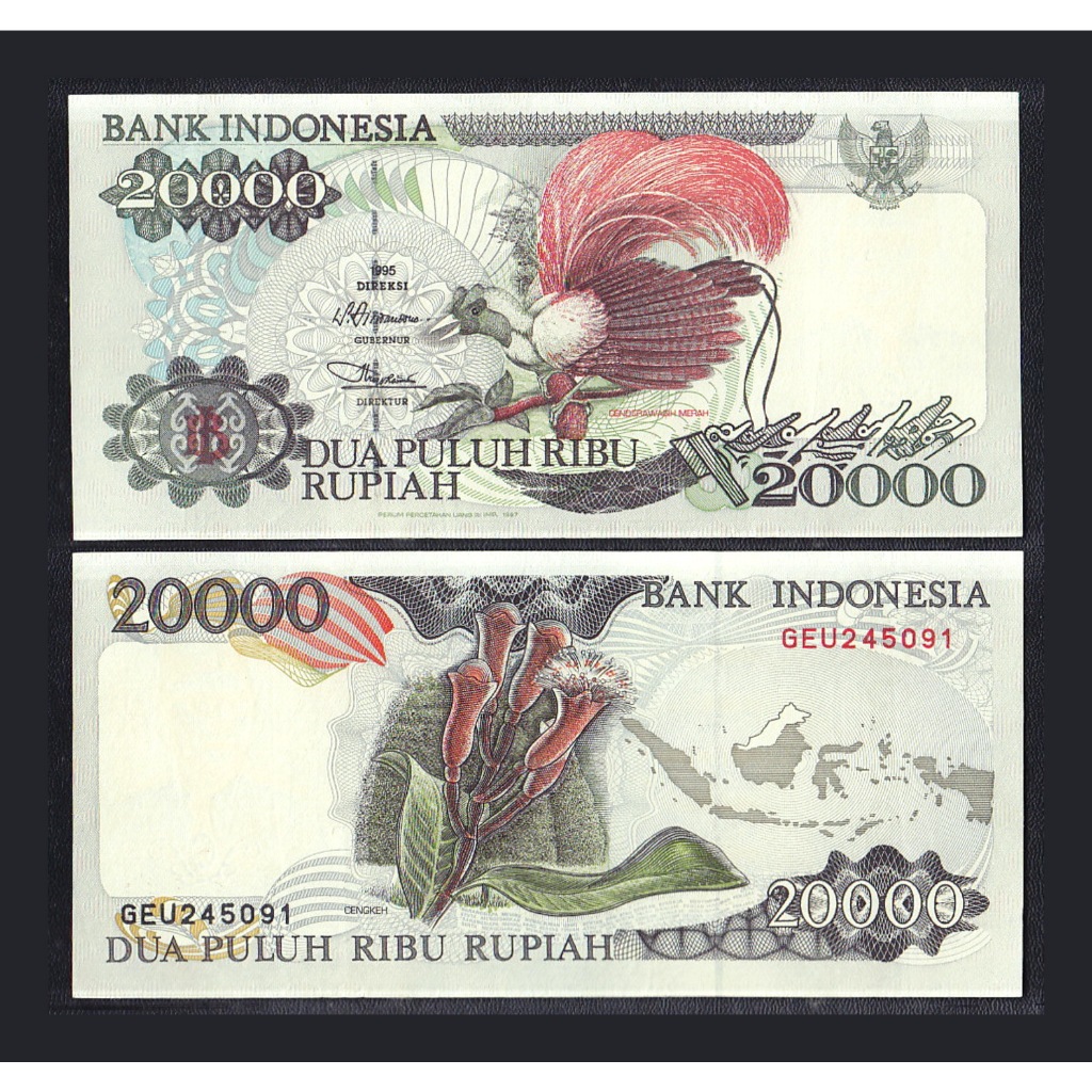 Uang kuno 20000 rupiah tahun 1995 "Cenderawasih Merah