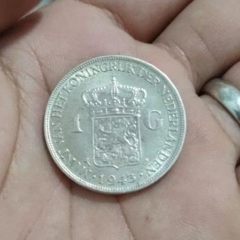 koin kuno/1keping koin perak wilhelmina tahun 1943 original