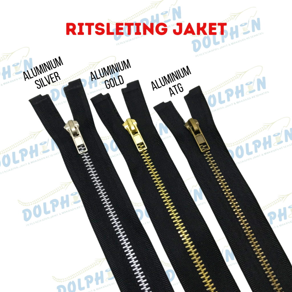 Resleting Jaket Besi Aluminium 55cm Silver - ATG - Gold AUTOLOCK / Rit Sleting Zipper