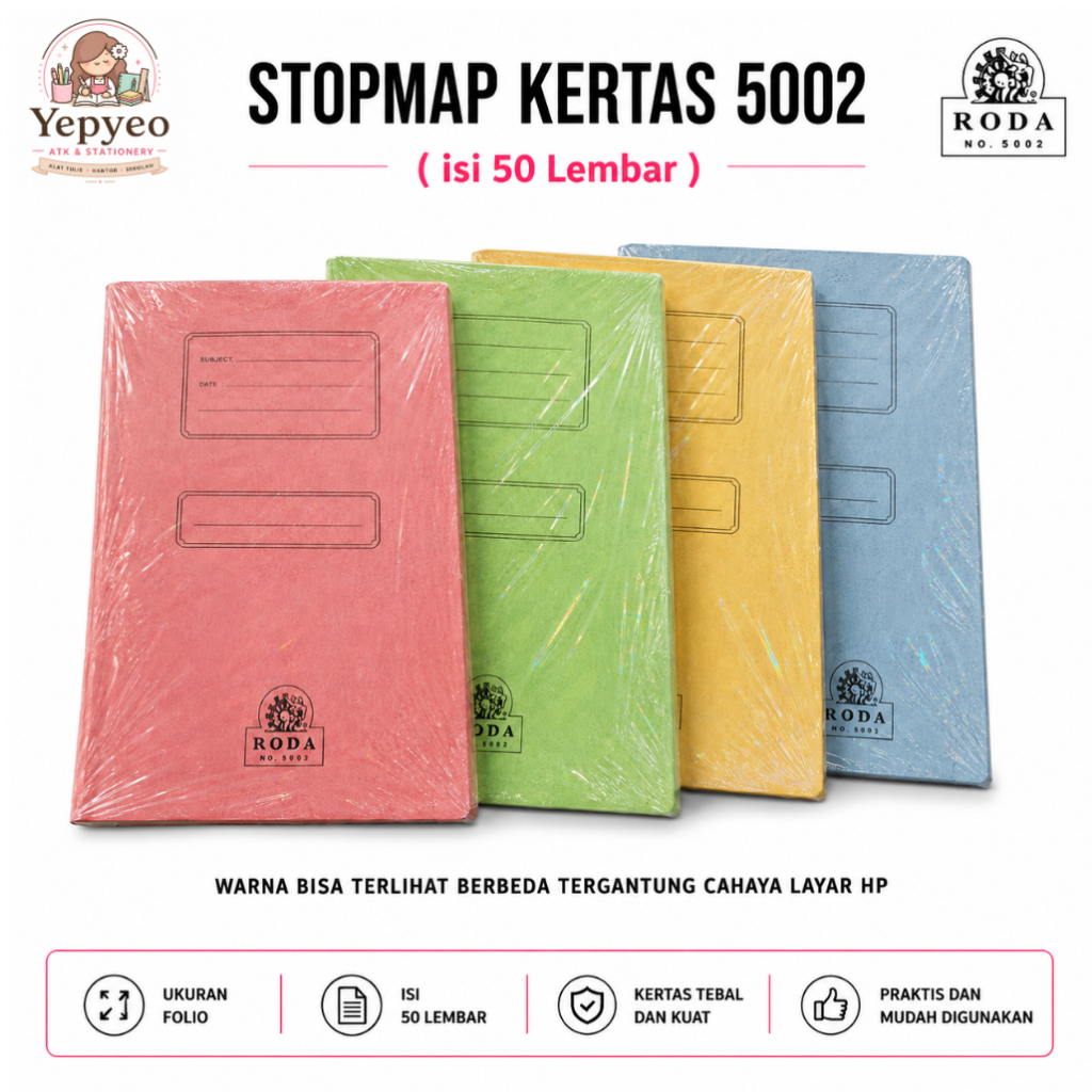 Stop Map Kertas Murah Folio Roda 50 Lembar Stopmap Merah Kuning Biru Hijau