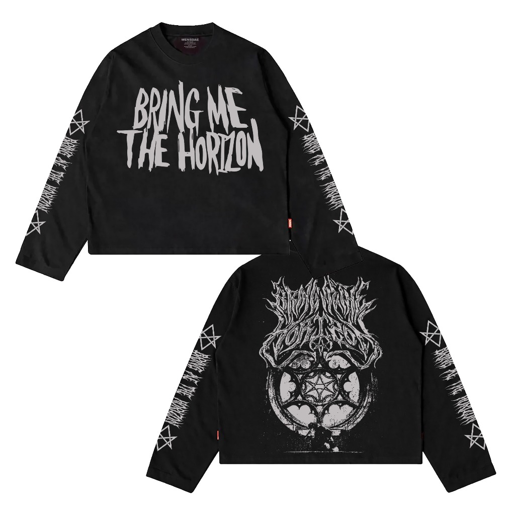 Wensdae T-shirt Oversize Fit Boxy Panjang Db Bmth Portas Tulisan bahan katun unisex