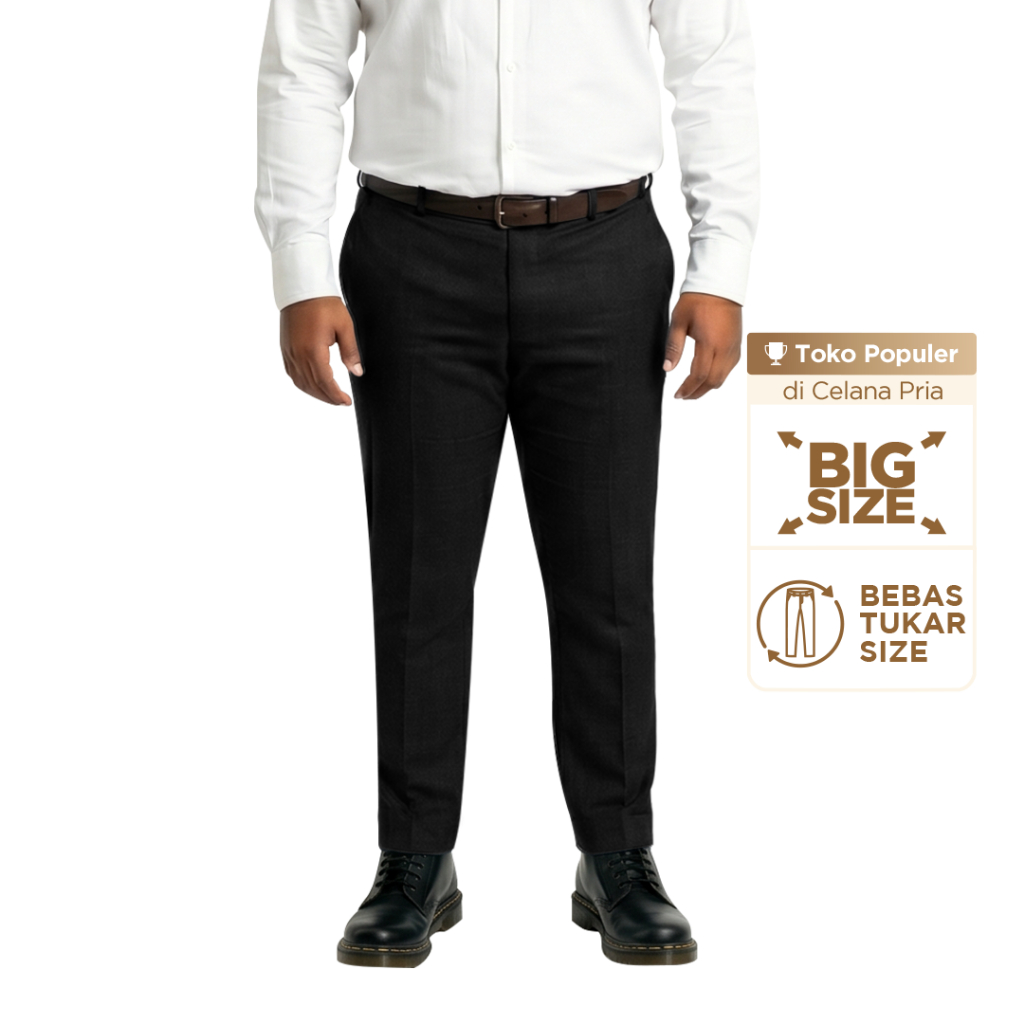 Froyemul DEEP BLACK TROUSERS | Hitam | Celana Bahan Pria BIG SIZE (Size 39-44)