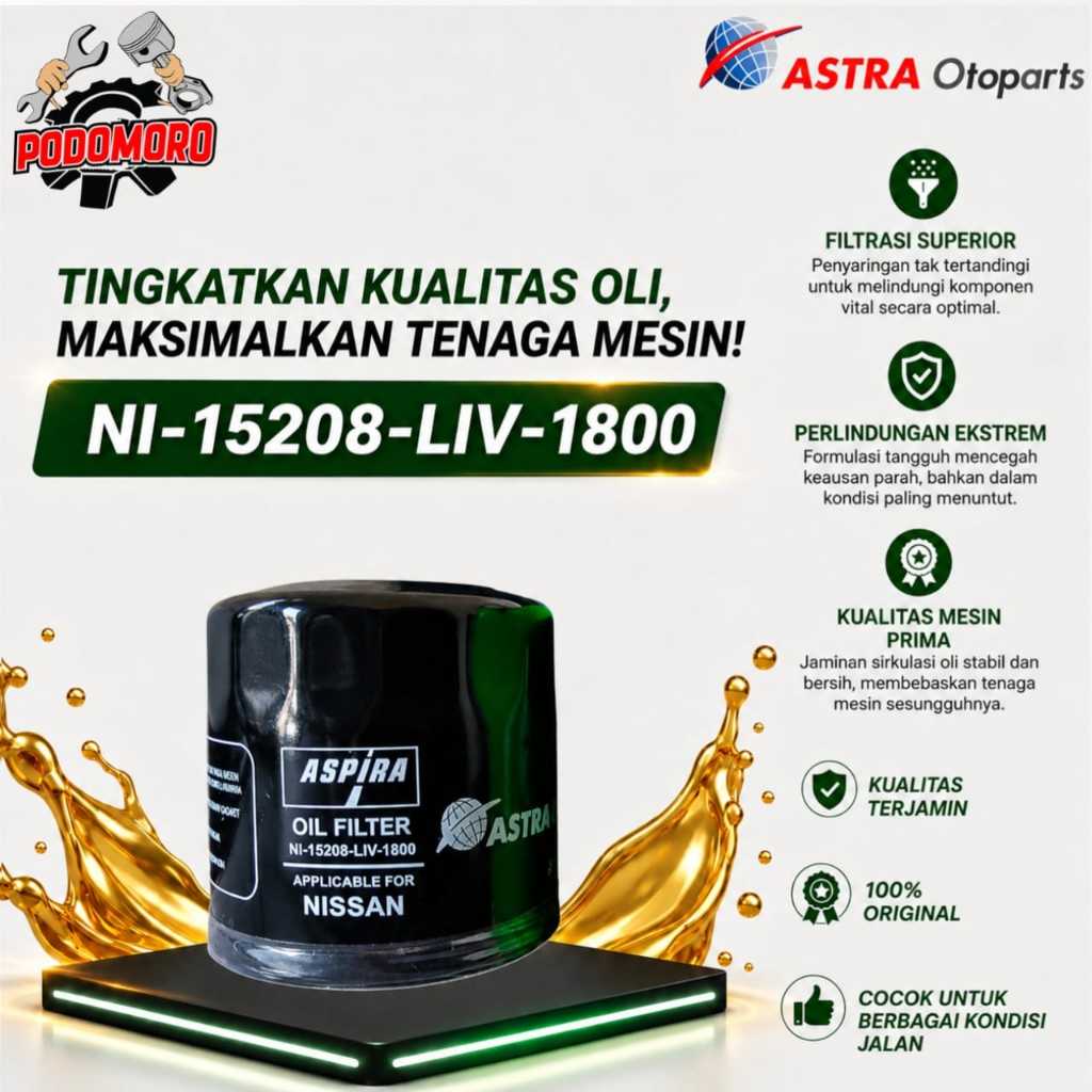 Filter Oli NI-15208-LIV-1800 Aspira Astra Otoparts Datsun Go - Datsun Go+ - Datsun Cross