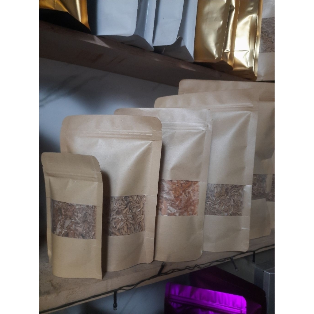 kemasan kraft standing pouch ziplock window