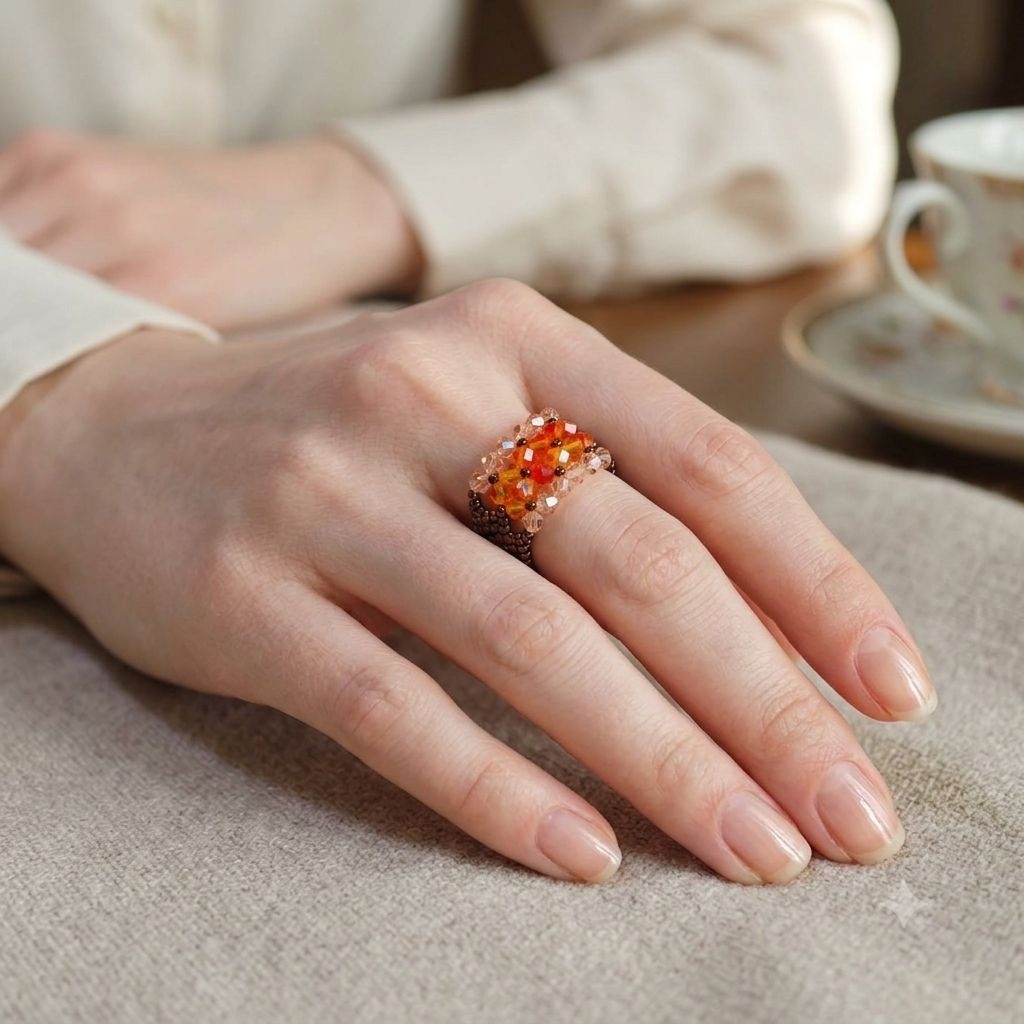 Handmade Cincin orange swarovski (orange translucent swarovski crystals ring)