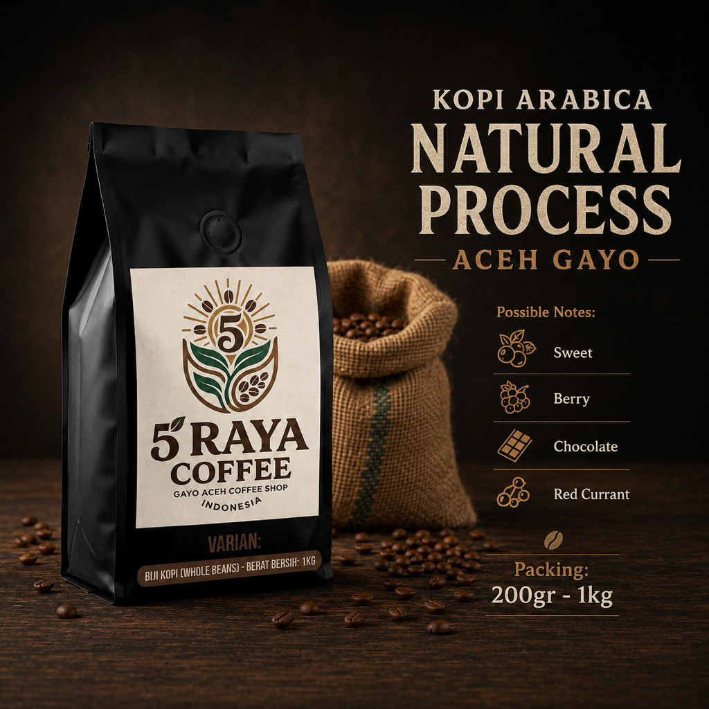 5raya coffe- KOPI ARABIKA GAYO NATURAL BUBUK SINGLE ORIGIN COFFE POWDER BIJI ROASTED BEANS