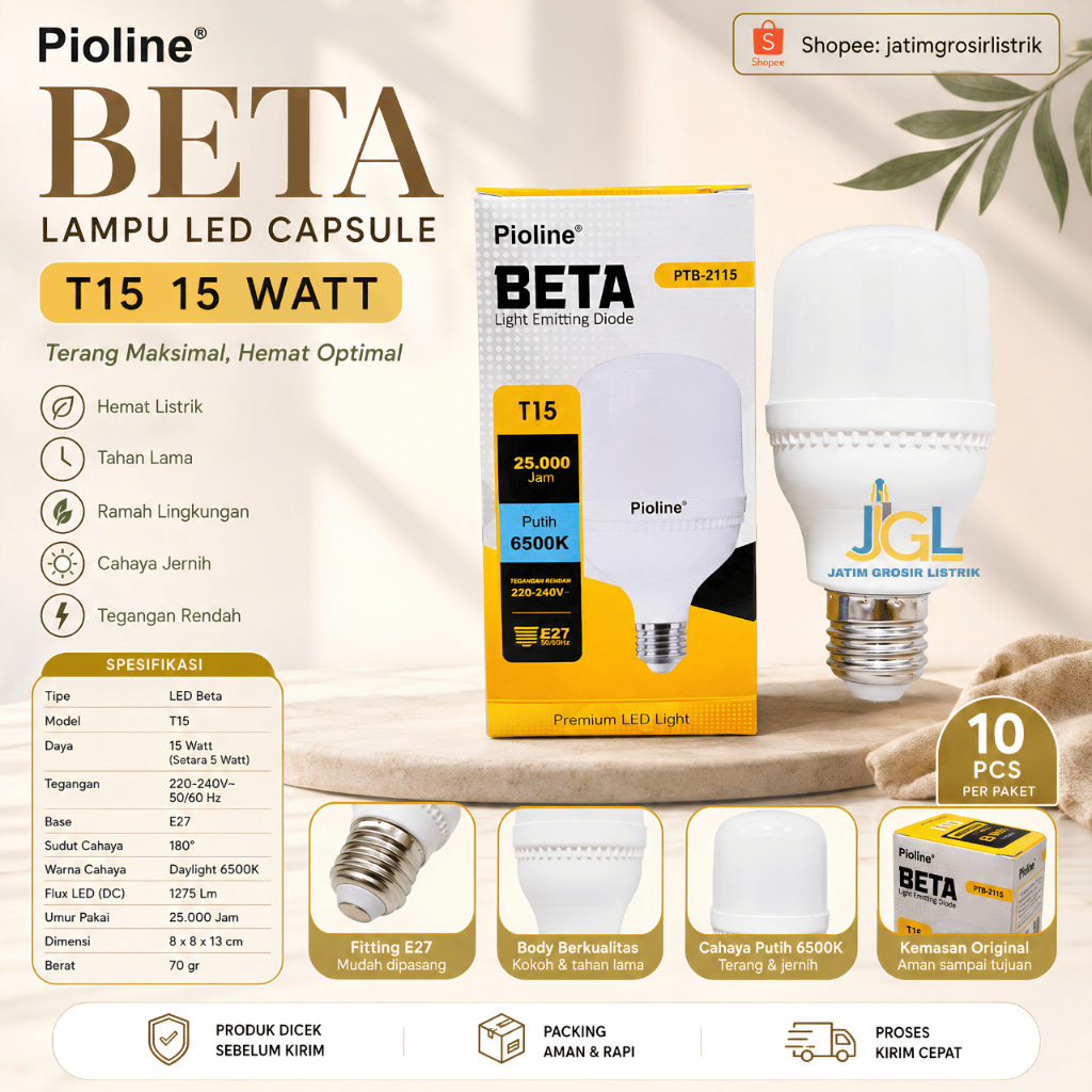 10 Pcs Lampu LED Pioline BETA T15 LED Pioline 15 Watt